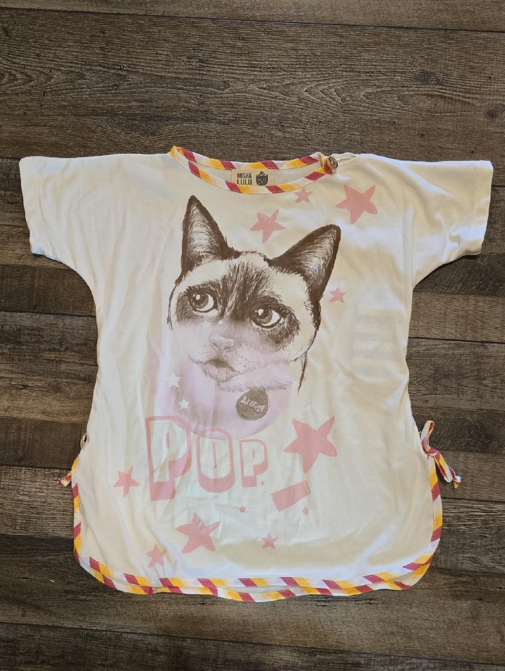 Graphic Cat Pup Tee with Pink Stars Its More Like A Tunic